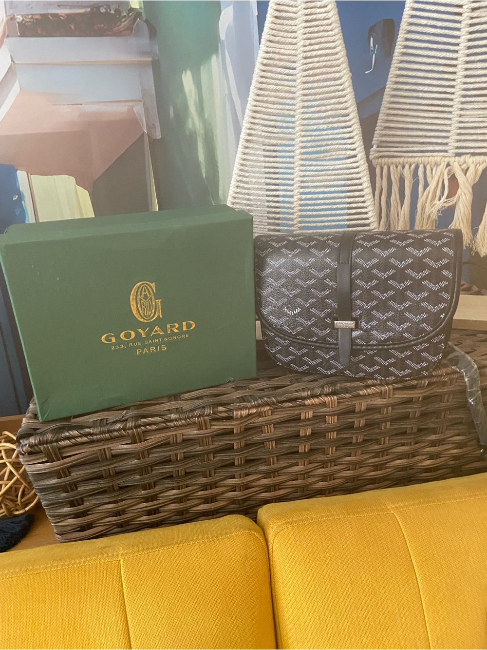 Goyard Black and Gray Chevron Messenger Bag
